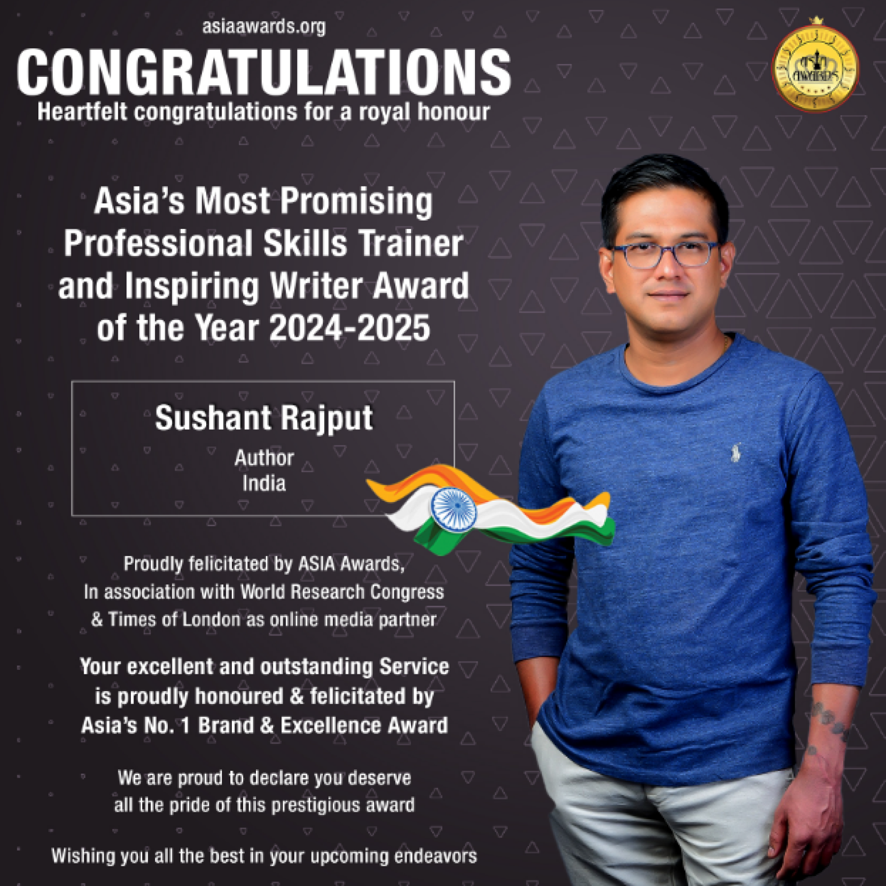 Asia's Most Promising Professional Skills Trainer and Inspiring Writer Award