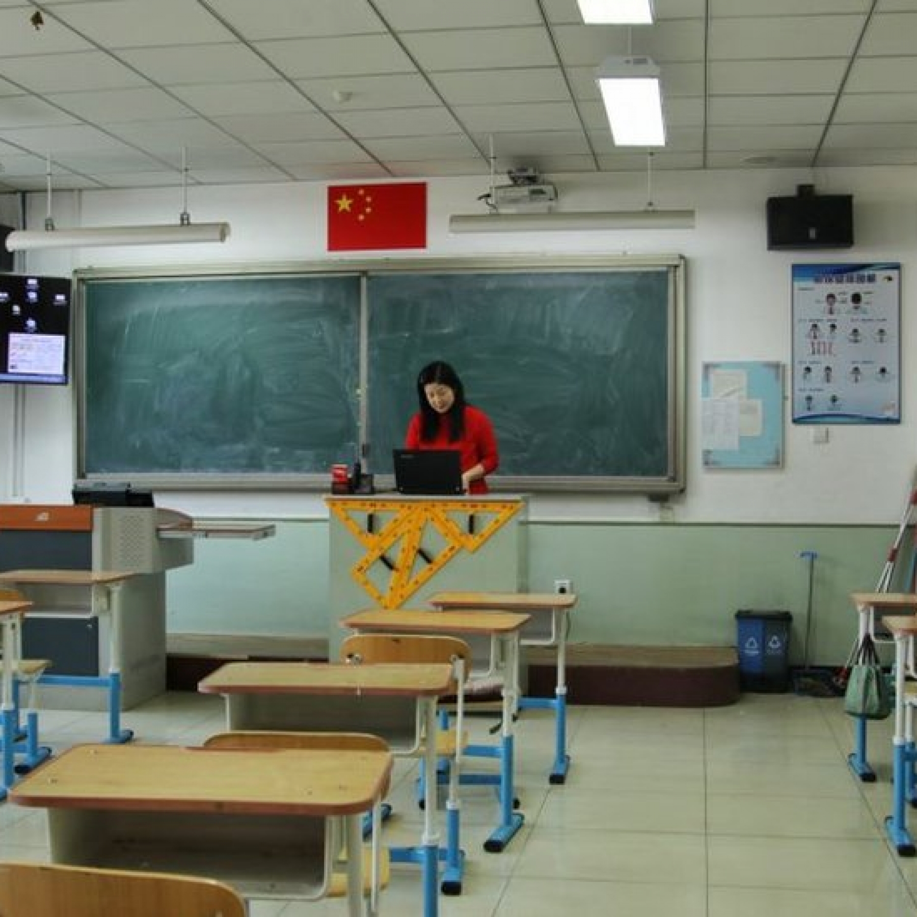 Students pictured in a school classroom in Shanghai in 2020