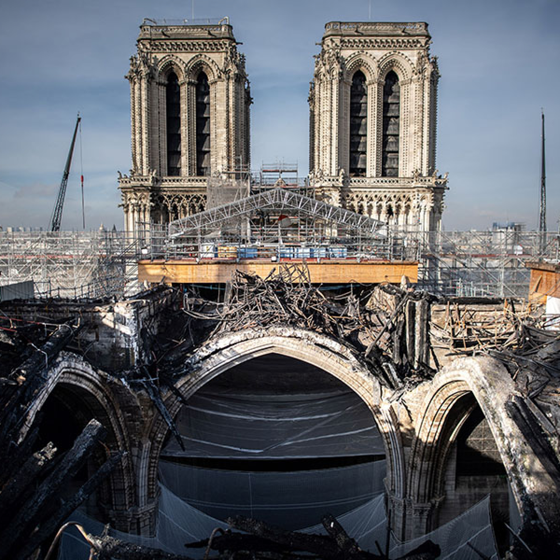How much of Notre Dame cathedral has been restored three years after fire
