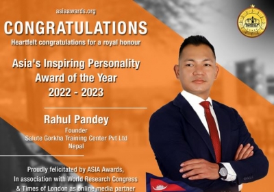 Rahul Pandey has bagged Asia's Inspiring Personality Award