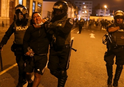 Police cracked down on protesters in Lima on Sunday