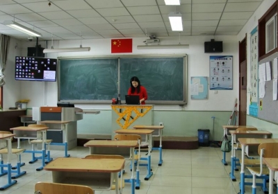 Students pictured in a school classroom in Shanghai in 2020