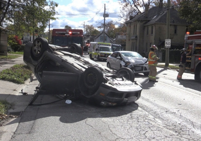 Vehicle slides half-a-block on its roof after early afternoon collision
