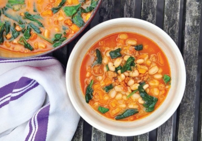 Fast White Bean Chorizo and Hearty Greens Stew